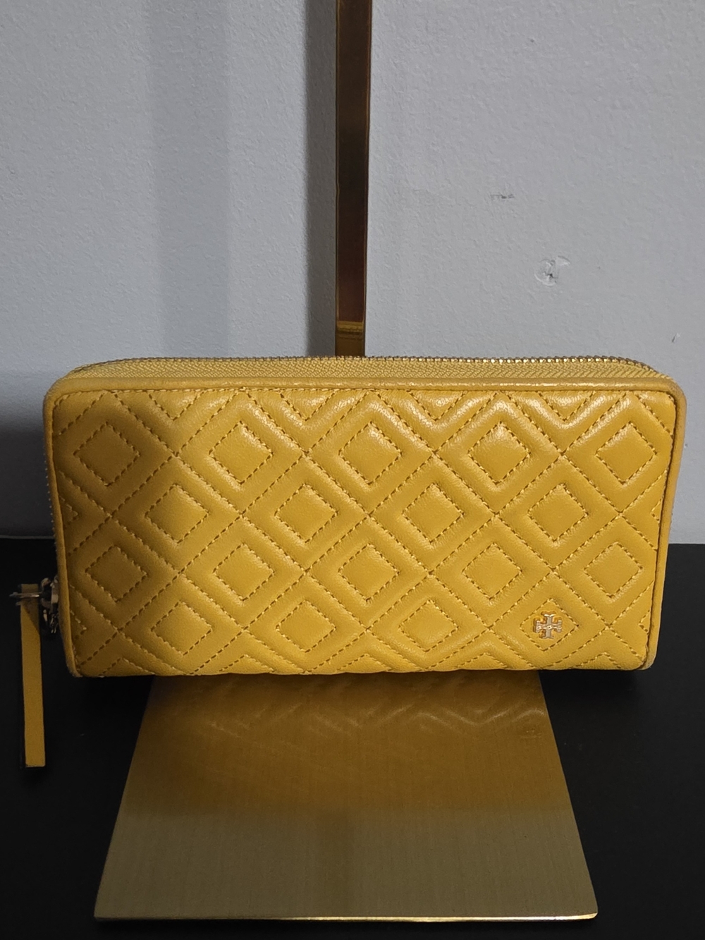 Tory Burch Quilted Mustard Zip-Around Wallet